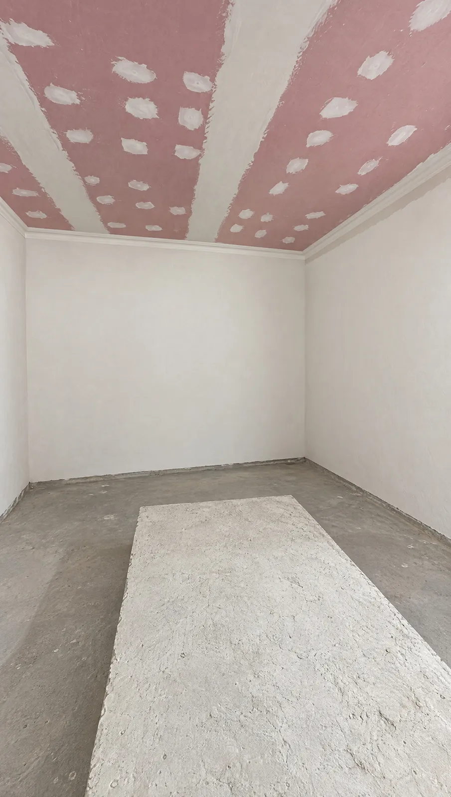 El cuarto, por dentro, con el techo de placa