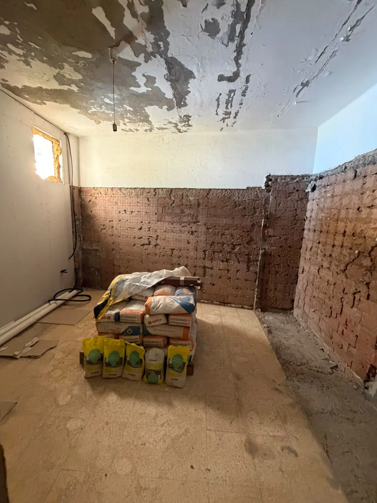Una habitación, con el ladrillo a la vista